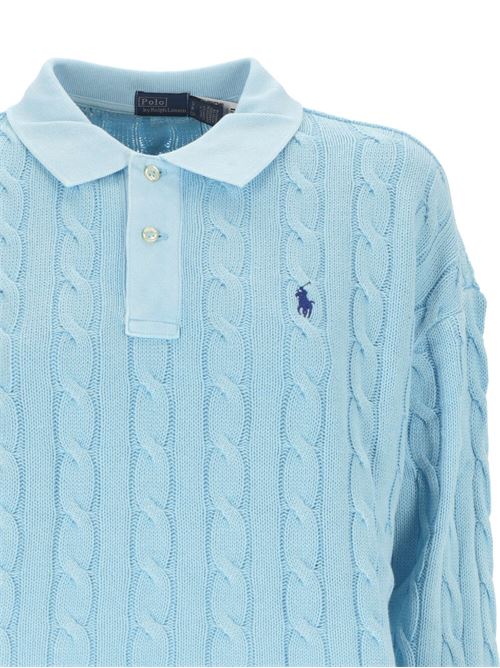 Polo in maglia pesante di cotone azzurro Polo Ralph Lauren | 211943011002